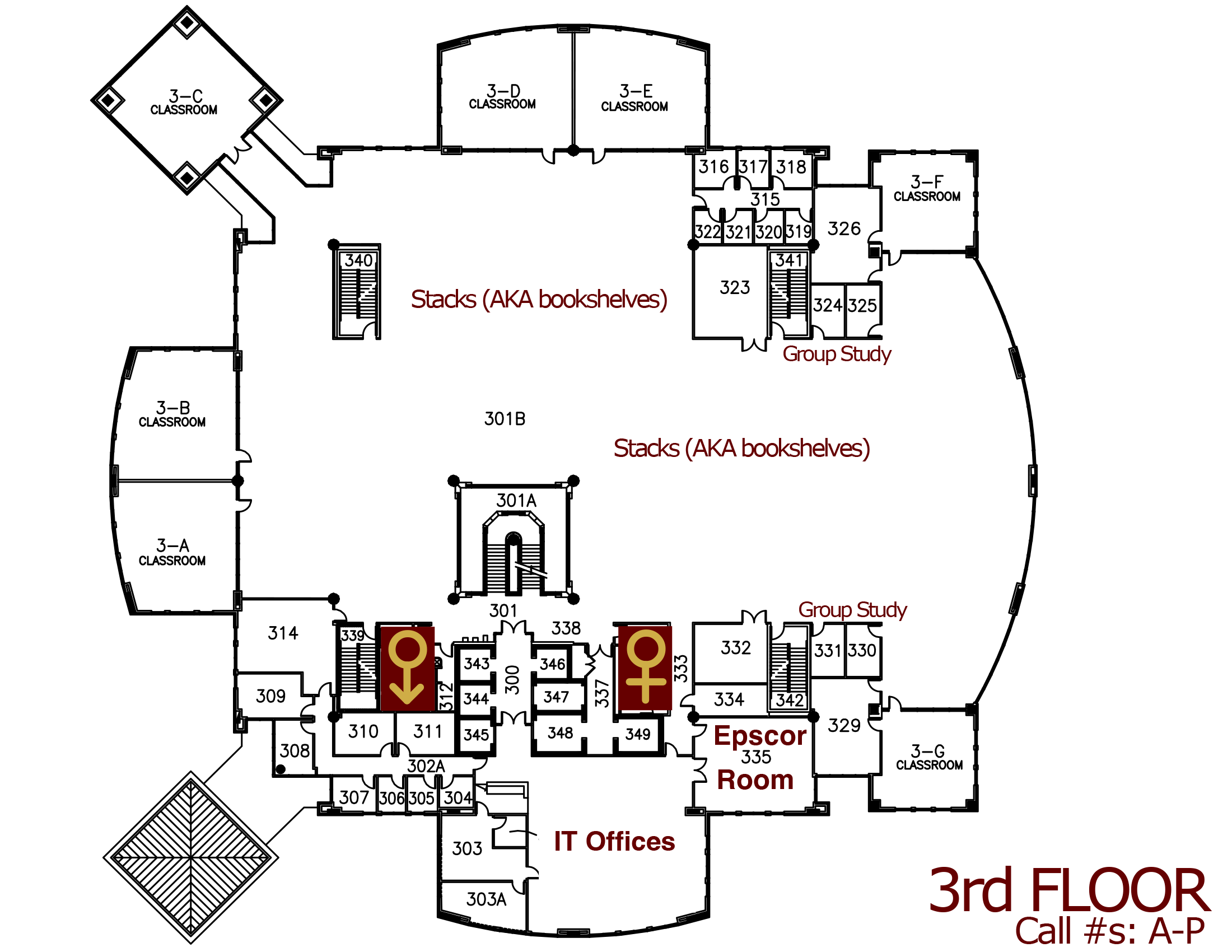 third floor library map see text list below